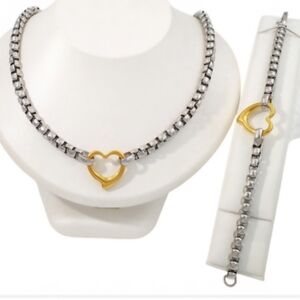 Chic Silver Necklace with Gold Heart Accent